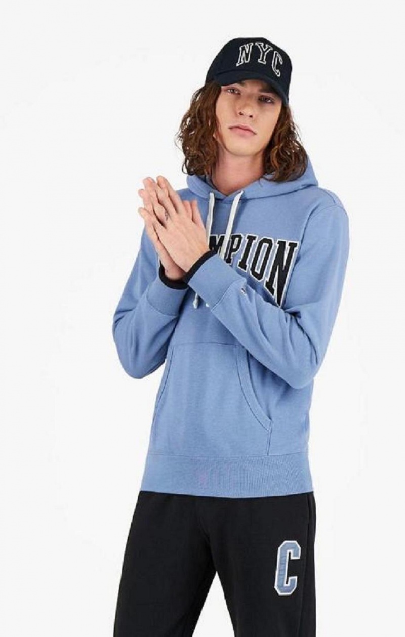 Sweat a Capuche Champion Collegiate Logo Hoodie Homme Turquoise Bleu | 5324-DOUCY