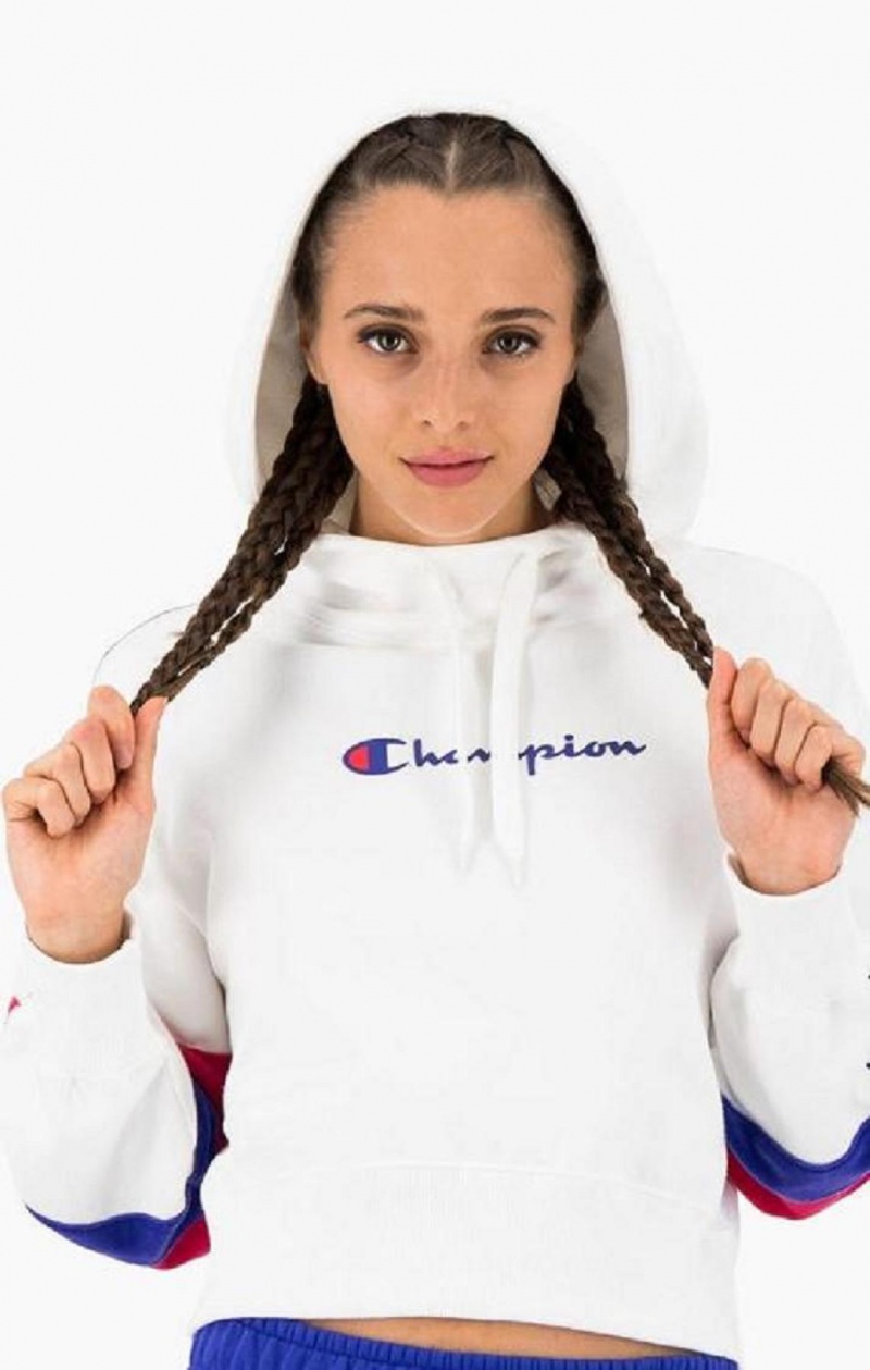 Sweat a Capuche Champion Colour Block Jacquard Logo Tape Fleece Hoodie Femme Blanche | 6139-XHTDJ