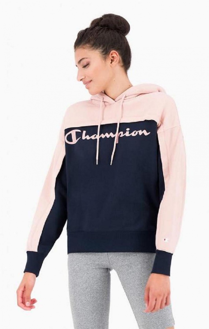 Sweat a Capuche Champion Colour Block Logo Layer Fleece Hoodie Femme Noir | 0389-POTYI