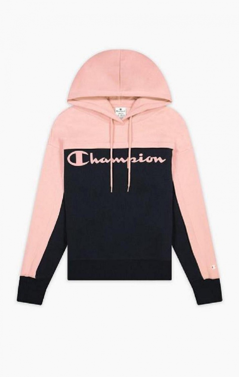 Sweat a Capuche Champion Colour Block Logo Layer Fleece Hoodie Femme Noir | 0389-POTYI