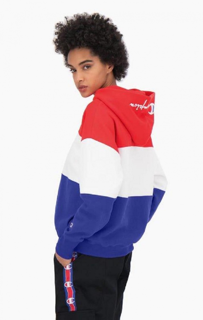 Sweat a Capuche Champion Colour Block Reverse Weave Logo Hoodie Femme Rouge | 3470-GHQBP