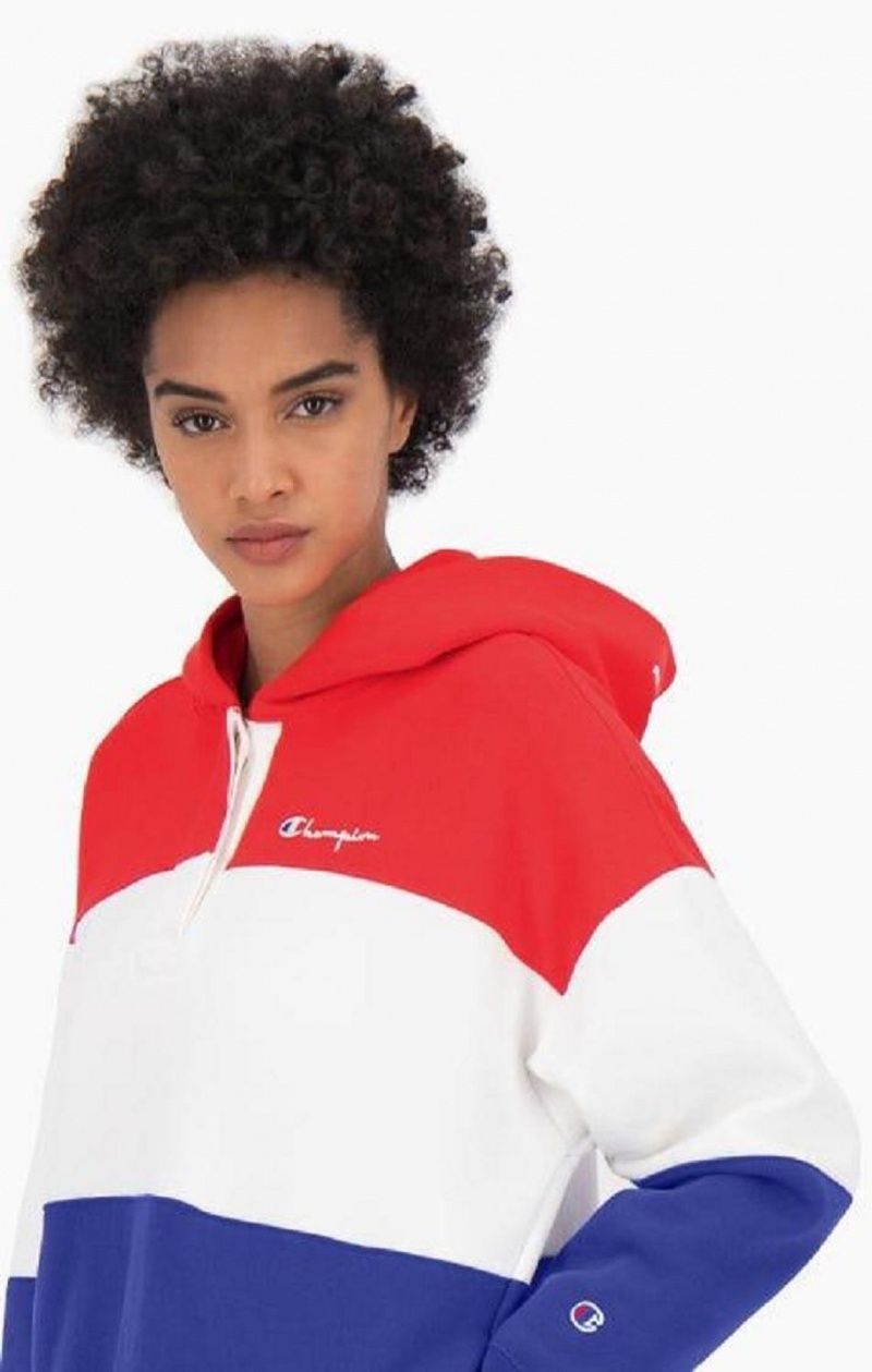 Sweat a Capuche Champion Colour Block Reverse Weave Logo Hoodie Femme Rouge | 3470-GHQBP