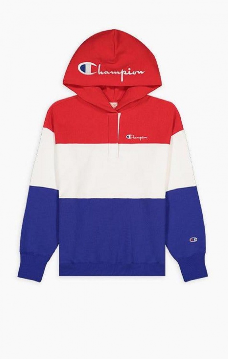 Sweat a Capuche Champion Colour Block Reverse Weave Logo Hoodie Femme Rouge | 3470-GHQBP