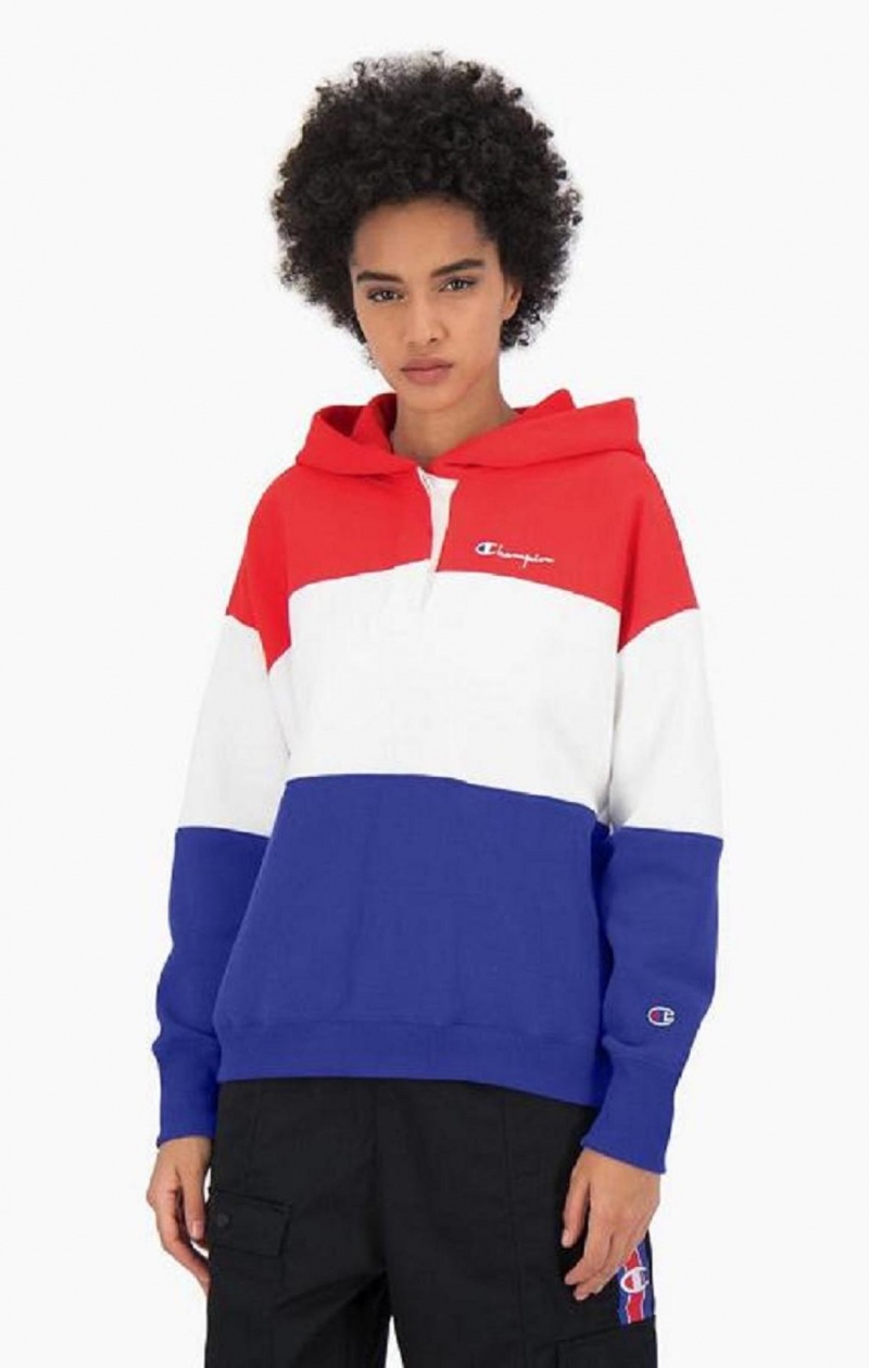 Sweat a Capuche Champion Colour Block Reverse Weave Logo Hoodie Femme Rouge | 3470-GHQBP