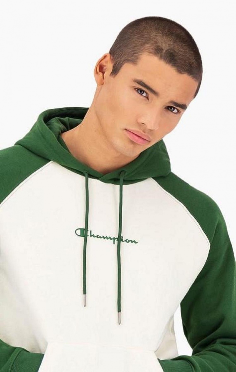 Sweat a Capuche Champion Colour Block Script Logo Hoodie Homme Vert Blanche | 6917-UCJSM