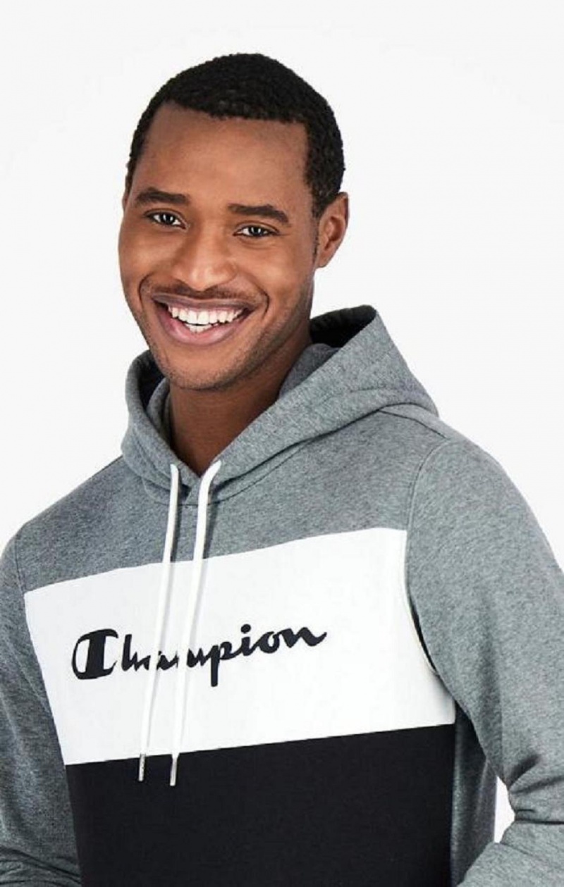 Sweat a Capuche Champion Colour Block Script Logo Hoodie Homme Grise Foncé | 8206-BWHNL