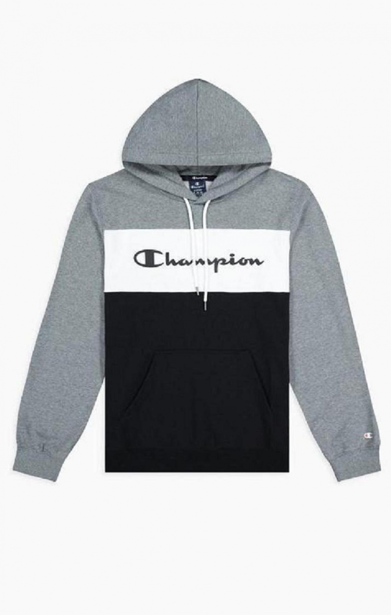 Sweat a Capuche Champion Colour Block Script Logo Hoodie Homme Grise Foncé | 8206-BWHNL