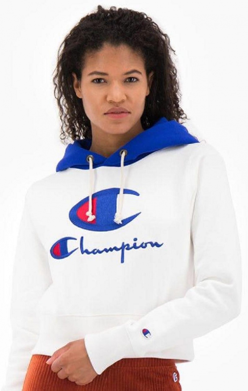 Sweat a Capuche Champion Contrast Hood Logo Detail Jersey Hoodie Femme Blanche | 2580-BRKSG