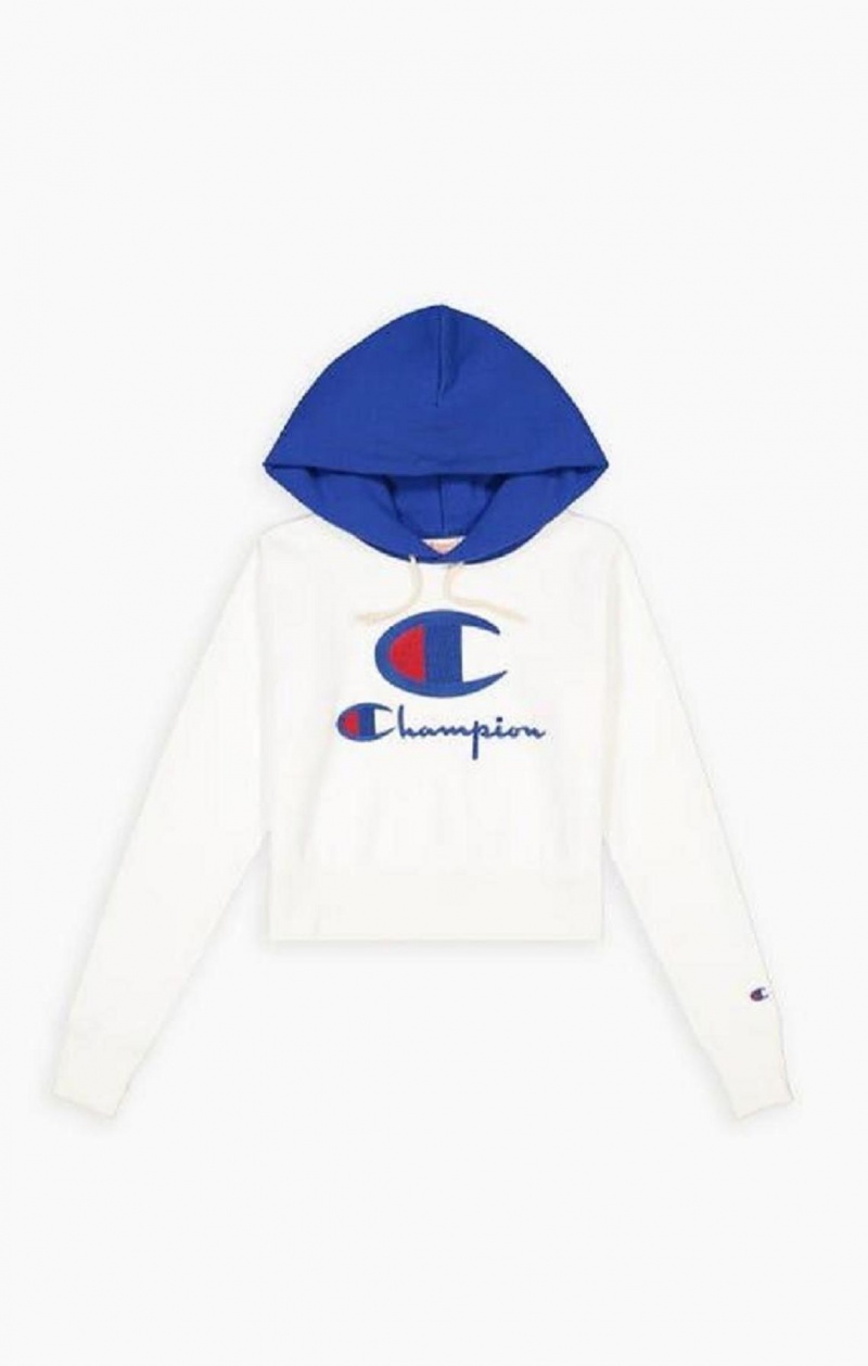 Sweat a Capuche Champion Contrast Hood Logo Detail Jersey Hoodie Femme Blanche | 2580-BRKSG