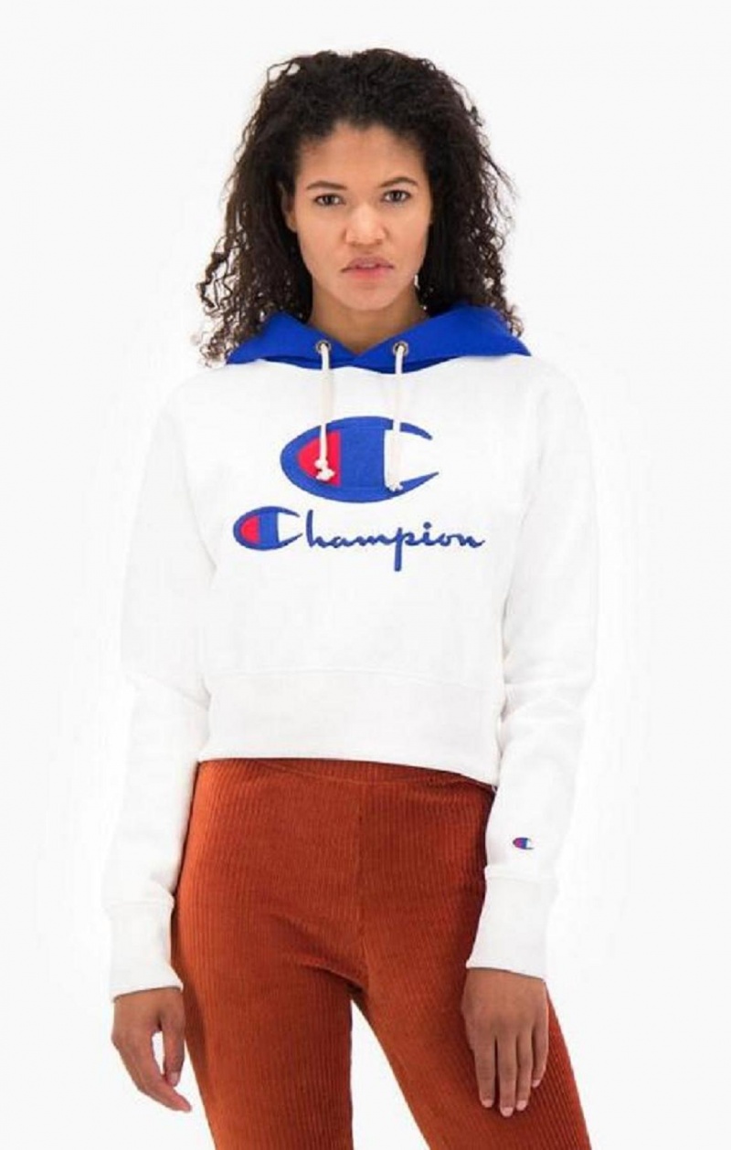 Sweat a Capuche Champion Contrast Hood Logo Detail Jersey Hoodie Femme Blanche | 2580-BRKSG