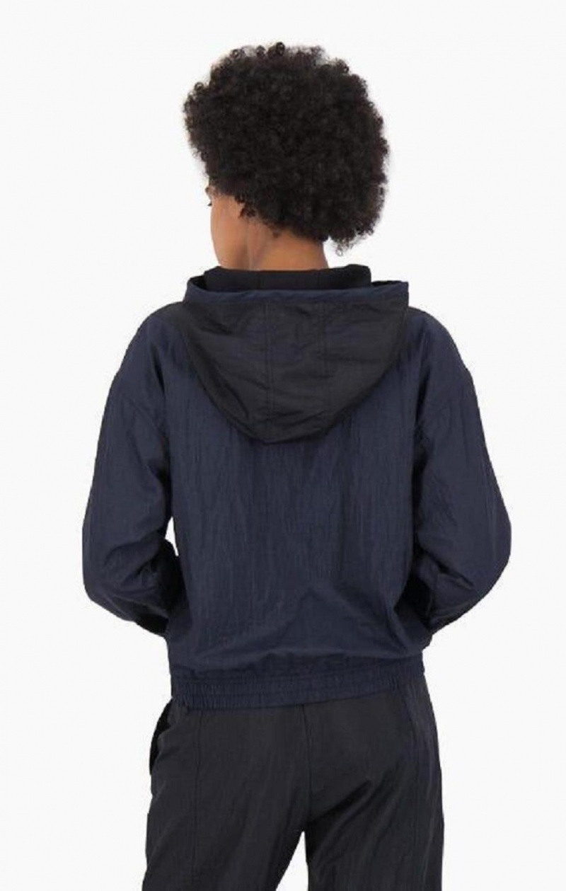 Sweat a Capuche Champion Contrast Panel Half Zip-Up Hoodie Femme Bleu Foncé | 0452-AIRZY