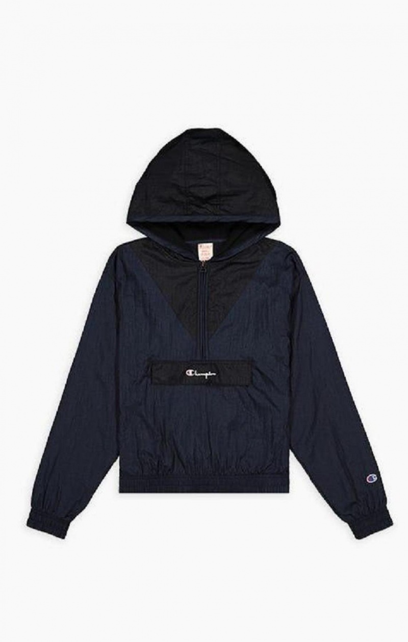 Sweat a Capuche Champion Contrast Panel Half Zip-Up Hoodie Femme Bleu Foncé | 0452-AIRZY