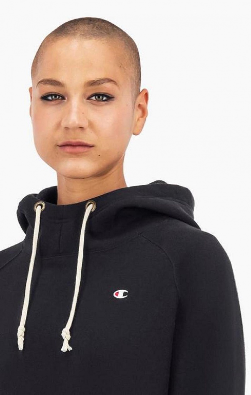 Sweat a Capuche Champion Cropped C Logo Reverse Weave Hoodie Femme Noir | 2741-GEDBH