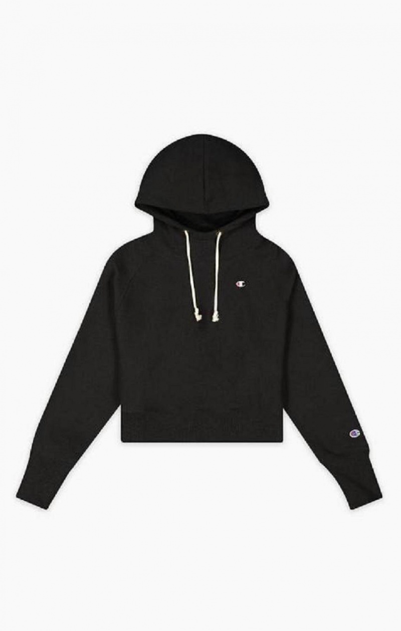 Sweat a Capuche Champion Cropped C Logo Reverse Weave Hoodie Femme Noir | 2741-GEDBH