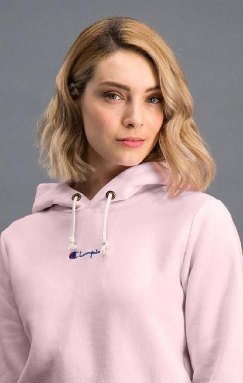 Sweat a Capuche Champion Cropped Reverse Weave Script Logo Hoodie Femme Rose | 7084-HDSAV