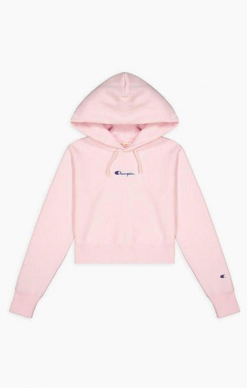 Sweat a Capuche Champion Cropped Reverse Weave Script Logo Hoodie Femme Rose | 7084-HDSAV