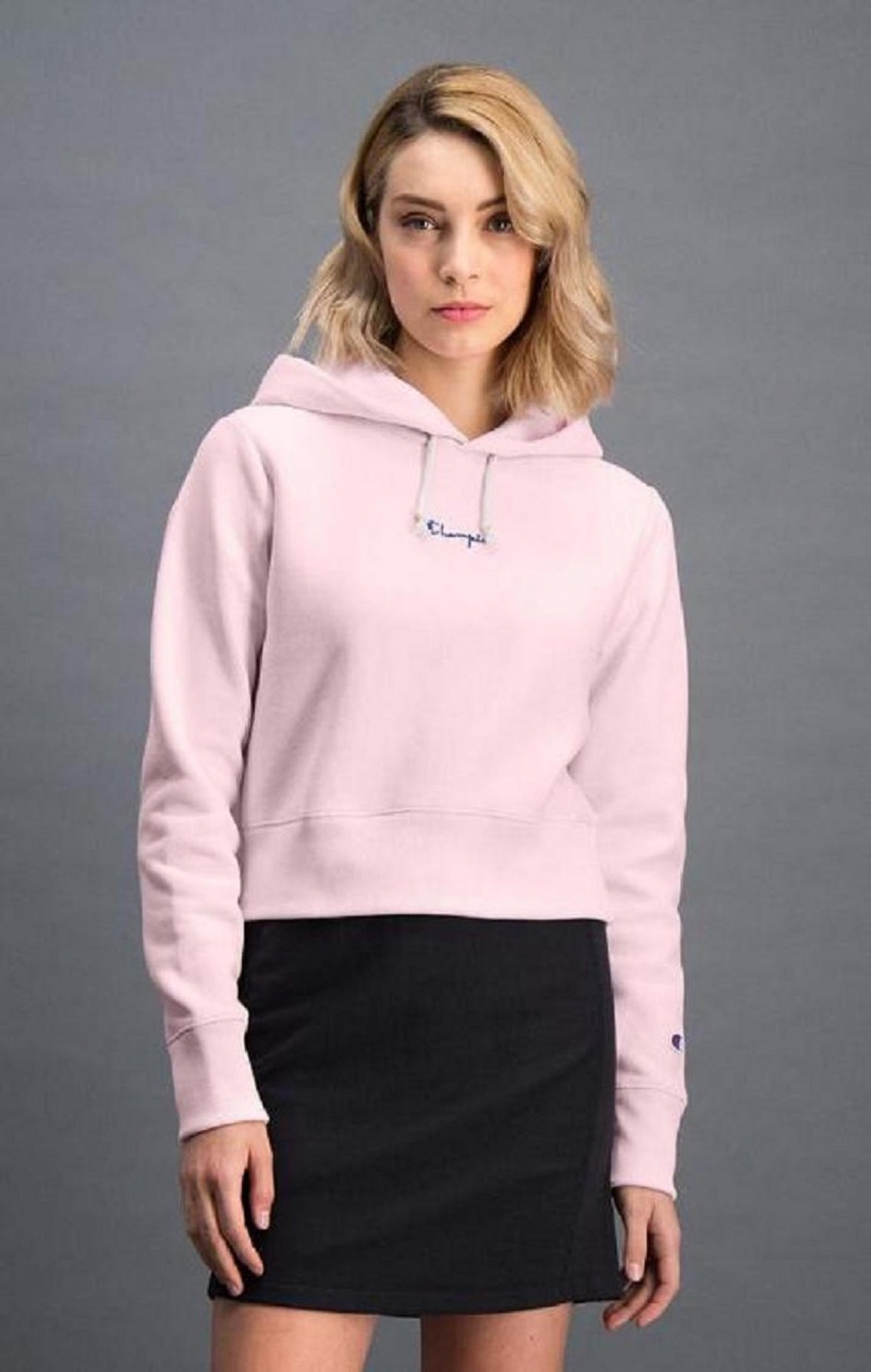 Sweat a Capuche Champion Cropped Reverse Weave Script Logo Hoodie Femme Rose | 7084-HDSAV