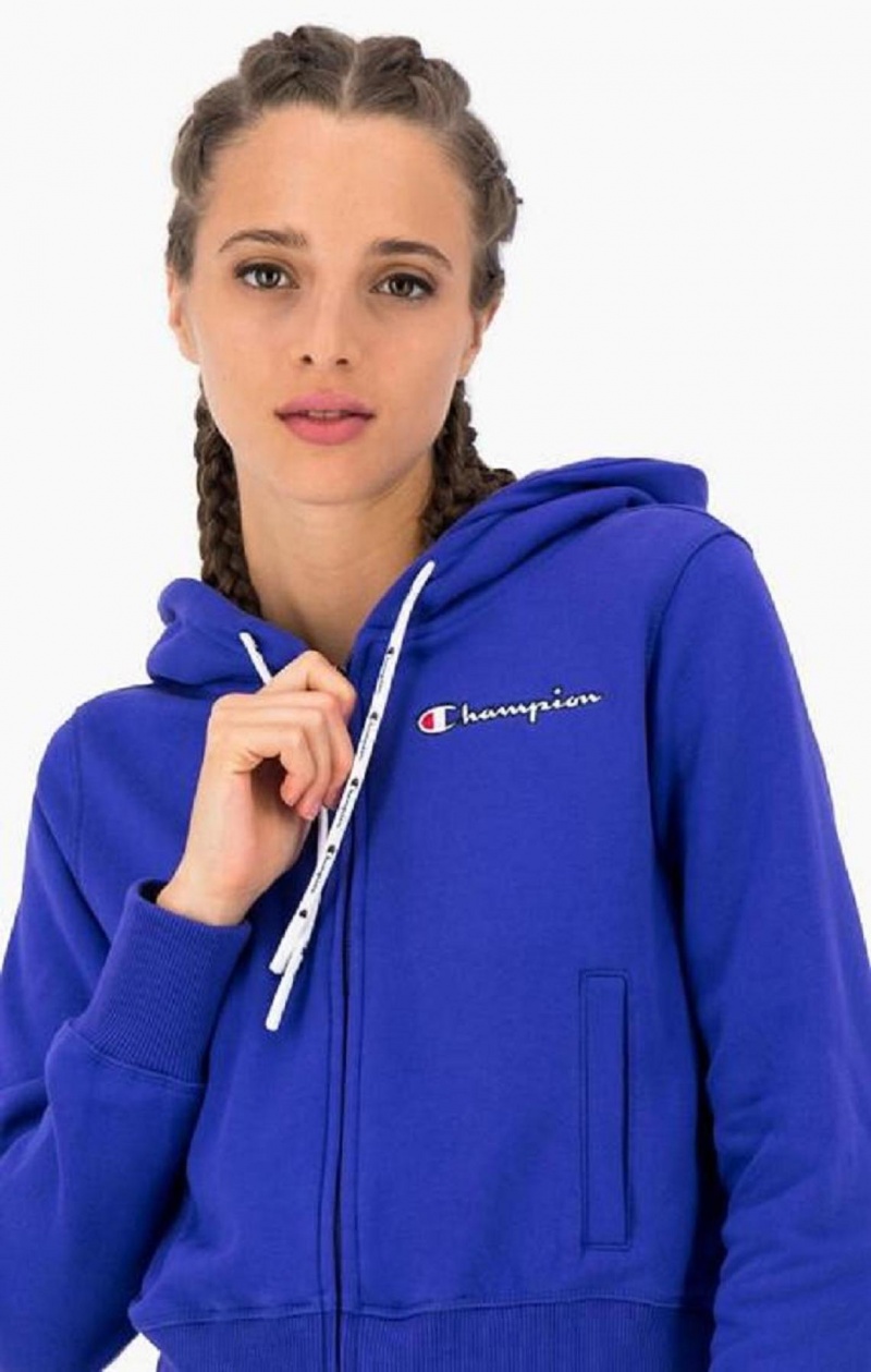 Sweat a Capuche Champion Cropped Zip-Up Encapuchonné Sweatshirt Femme Bleu | 1086-MAQRH