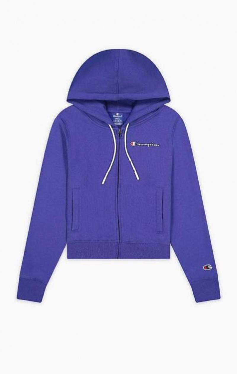 Sweat a Capuche Champion Cropped Zip-Up Encapuchonné Sweatshirt Femme Bleu | 1086-MAQRH