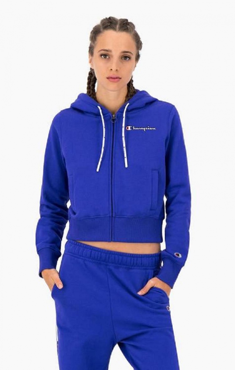 Sweat a Capuche Champion Cropped Zip-Up Encapuchonné Sweatshirt Femme Bleu | 1086-MAQRH