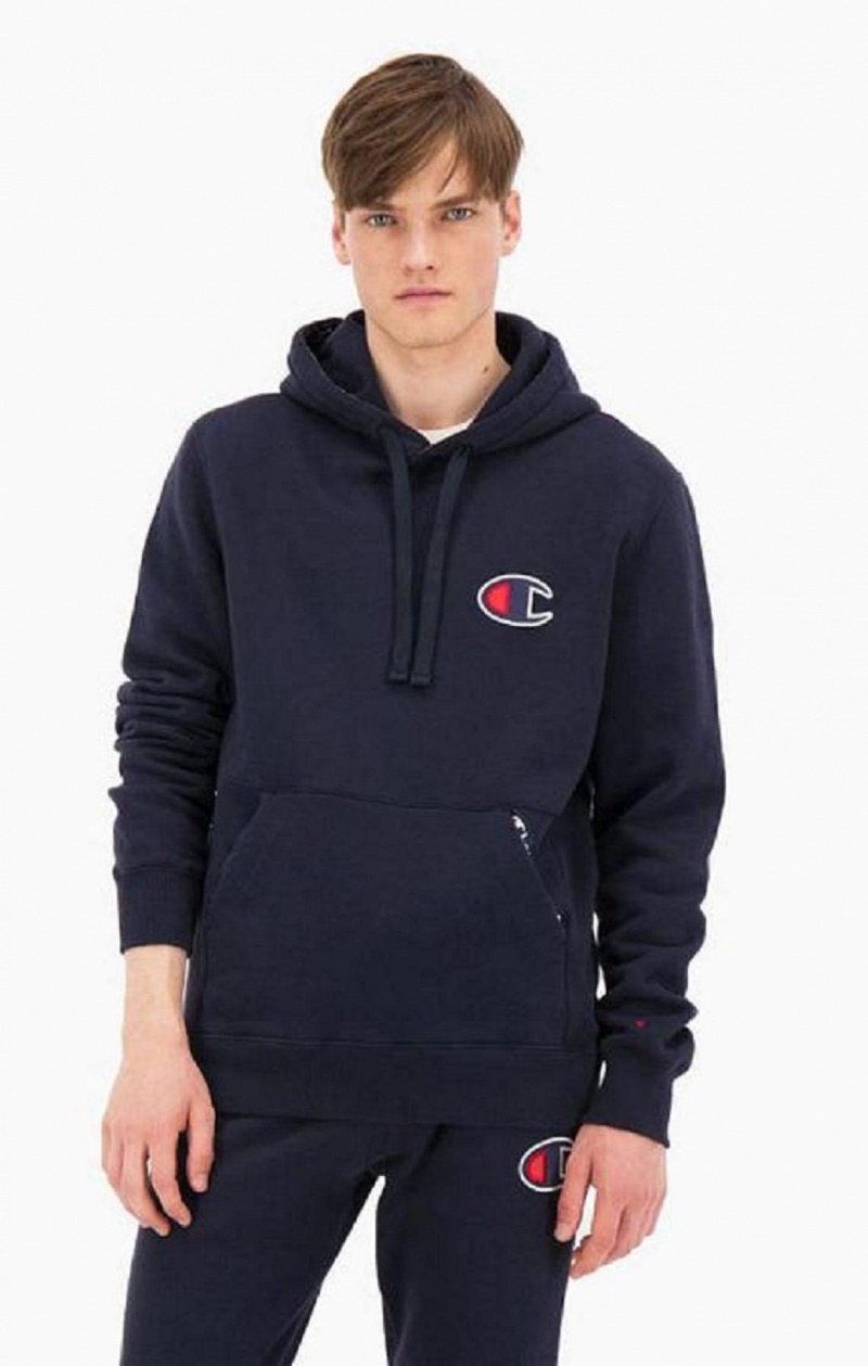 Sweat a Capuche Champion Daim C Logo Coton Terry Hoodie Homme Bleu Foncé | 9318-MDIUR