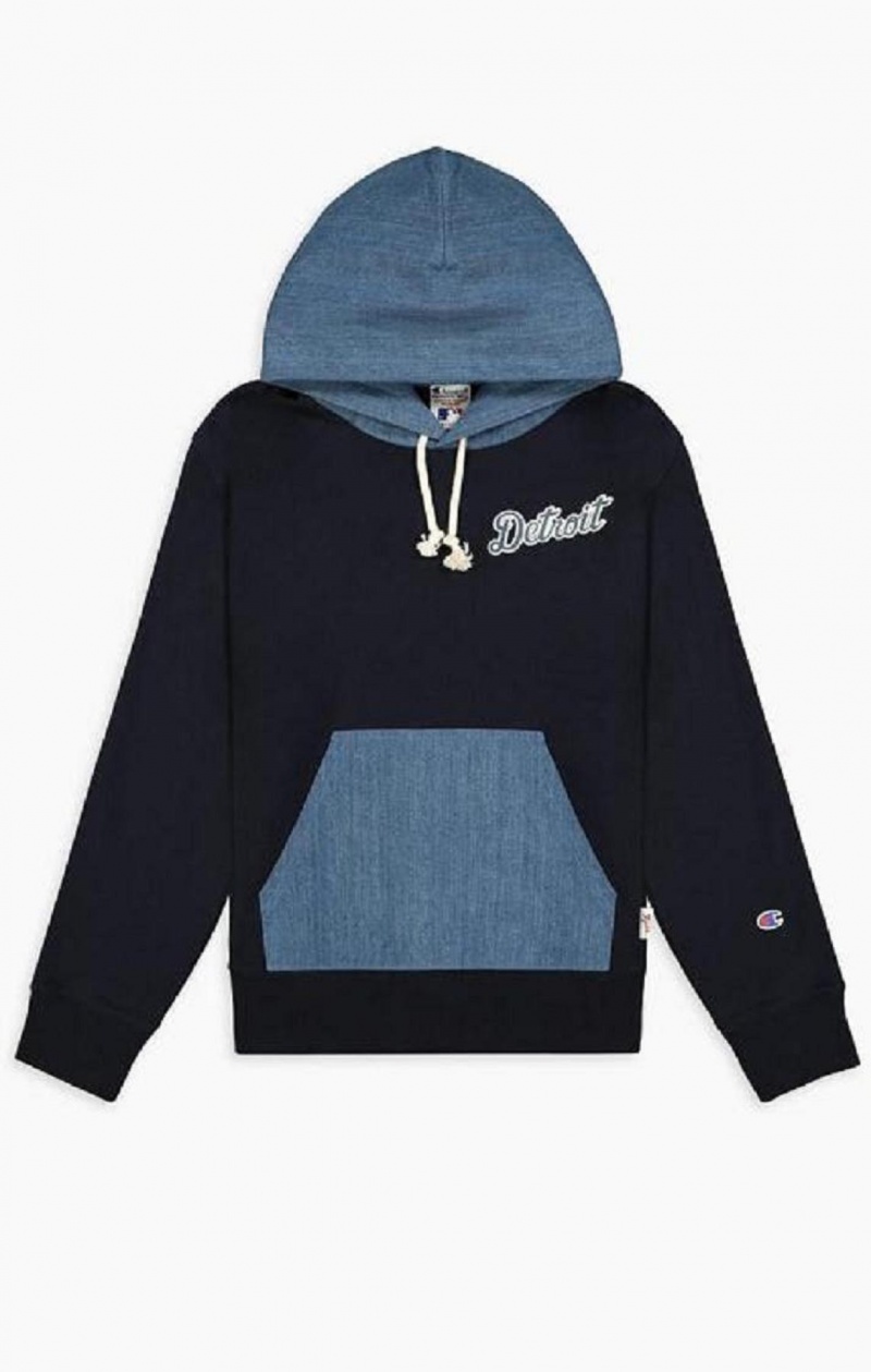 Sweat a Capuche Champion Detroit MLB Denim + Reverse Weave Hoodie Homme Bleu Foncé | 4106-MPLHA