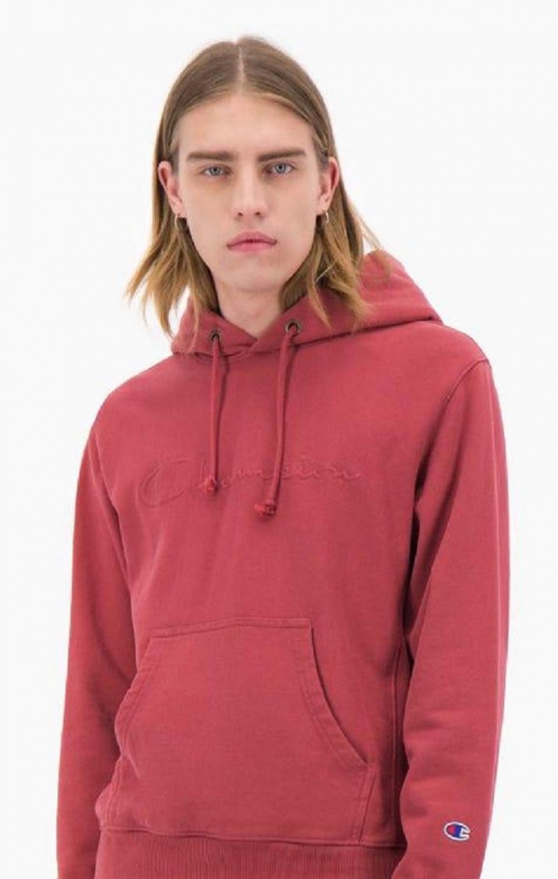 Sweat a Capuche Champion Embossed Script Logo Reverse Weave Hoodie Homme Rouge | 6249-KTZLA