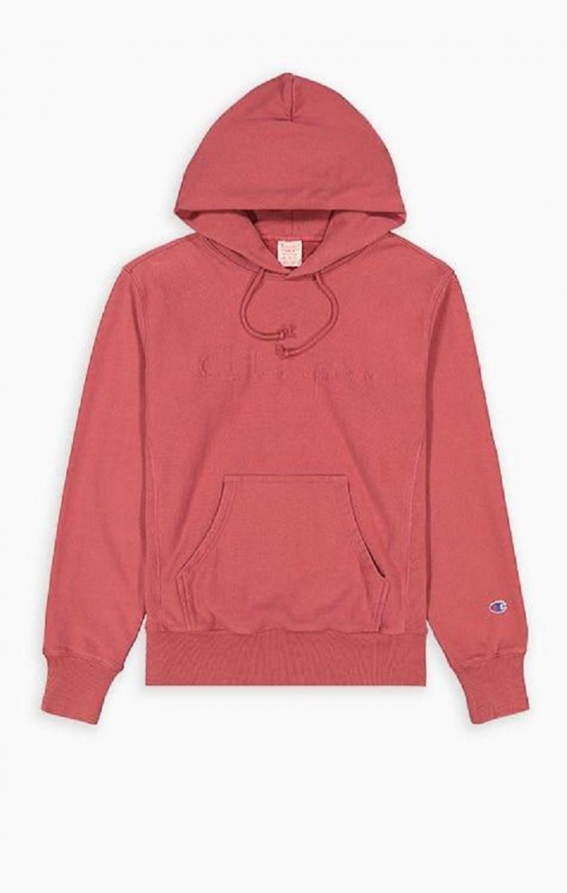 Sweat a Capuche Champion Embossed Script Logo Reverse Weave Hoodie Homme Rouge | 6249-KTZLA