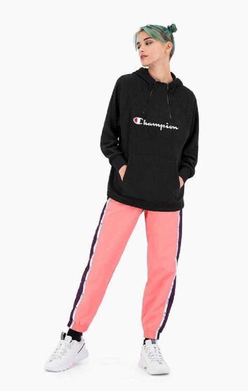 Sweat a Capuche Champion Explorer Double Zip Detail Polar Fleece Hoodie Femme Noir | 9647-AQLZS