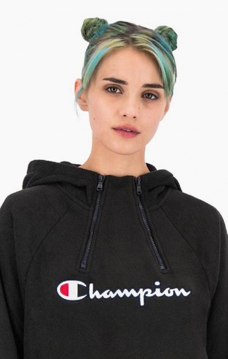 Sweat a Capuche Champion Explorer Double Zip Detail Polar Fleece Hoodie Femme Noir | 9647-AQLZS