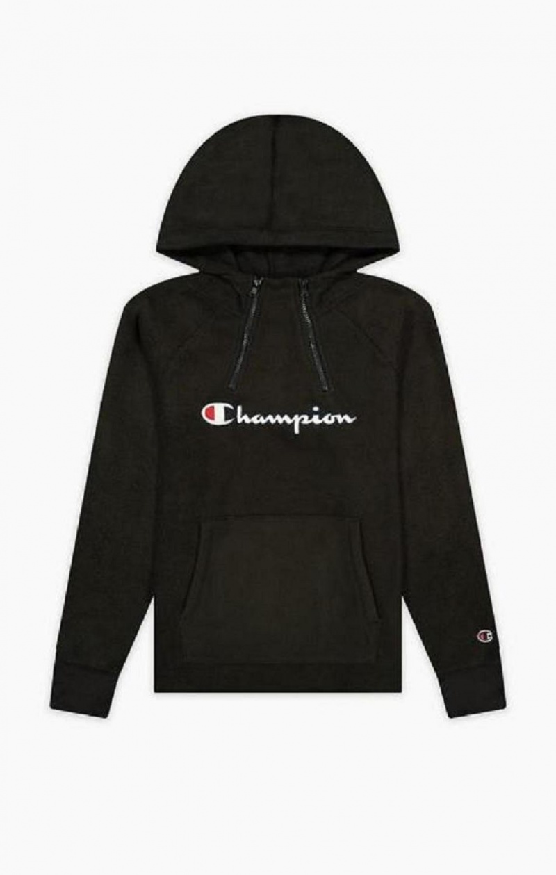 Sweat a Capuche Champion Explorer Double Zip Detail Polar Fleece Hoodie Femme Noir | 9647-AQLZS