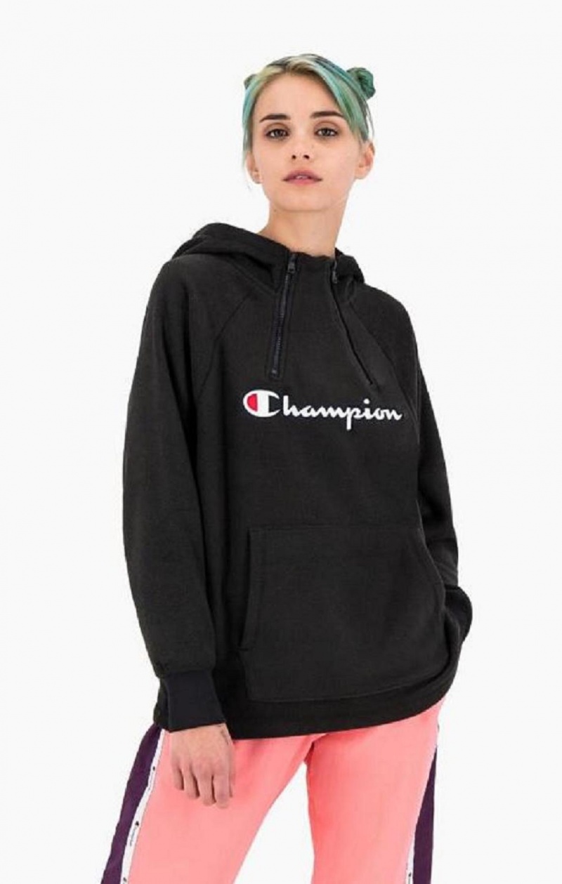 Sweat a Capuche Champion Explorer Double Zip Detail Polar Fleece Hoodie Femme Noir | 9647-AQLZS