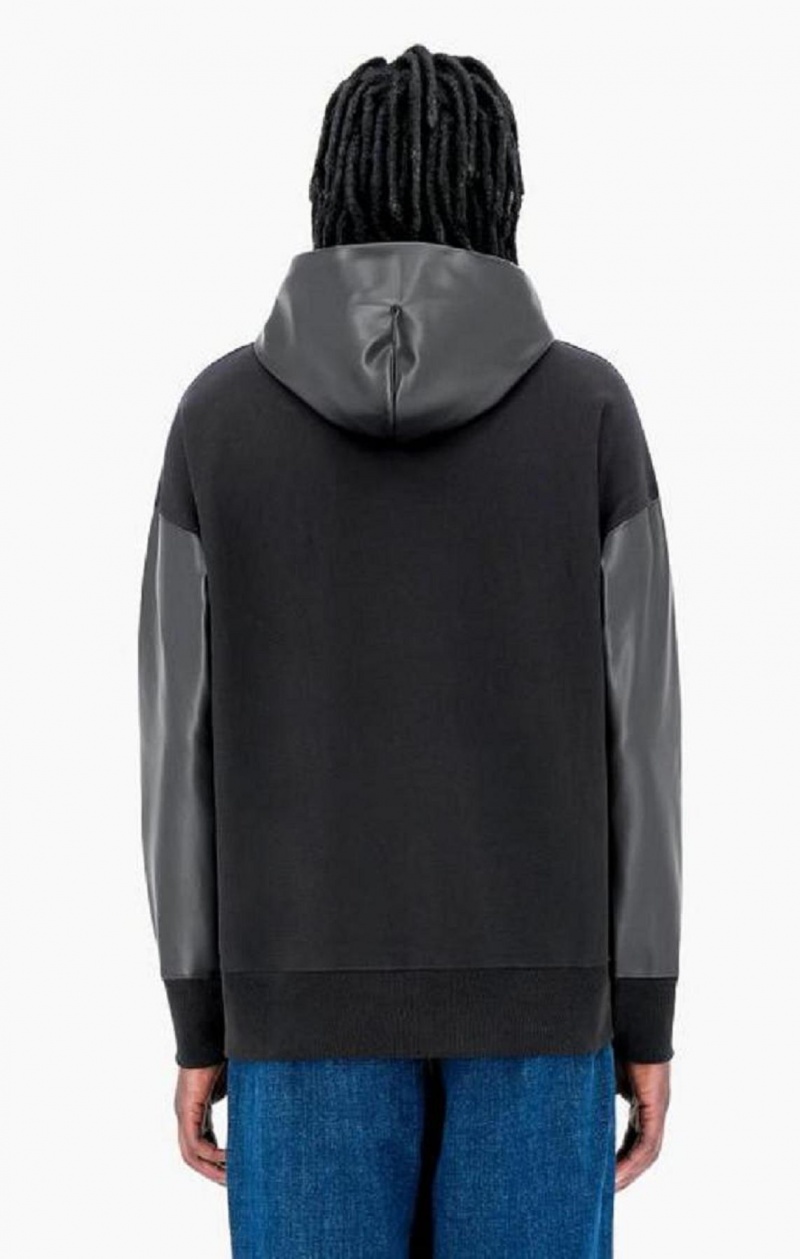 Sweat a Capuche Champion Faux Cuir Panel Reverse Weave Hoodie Homme Noir | 7516-AZHVD