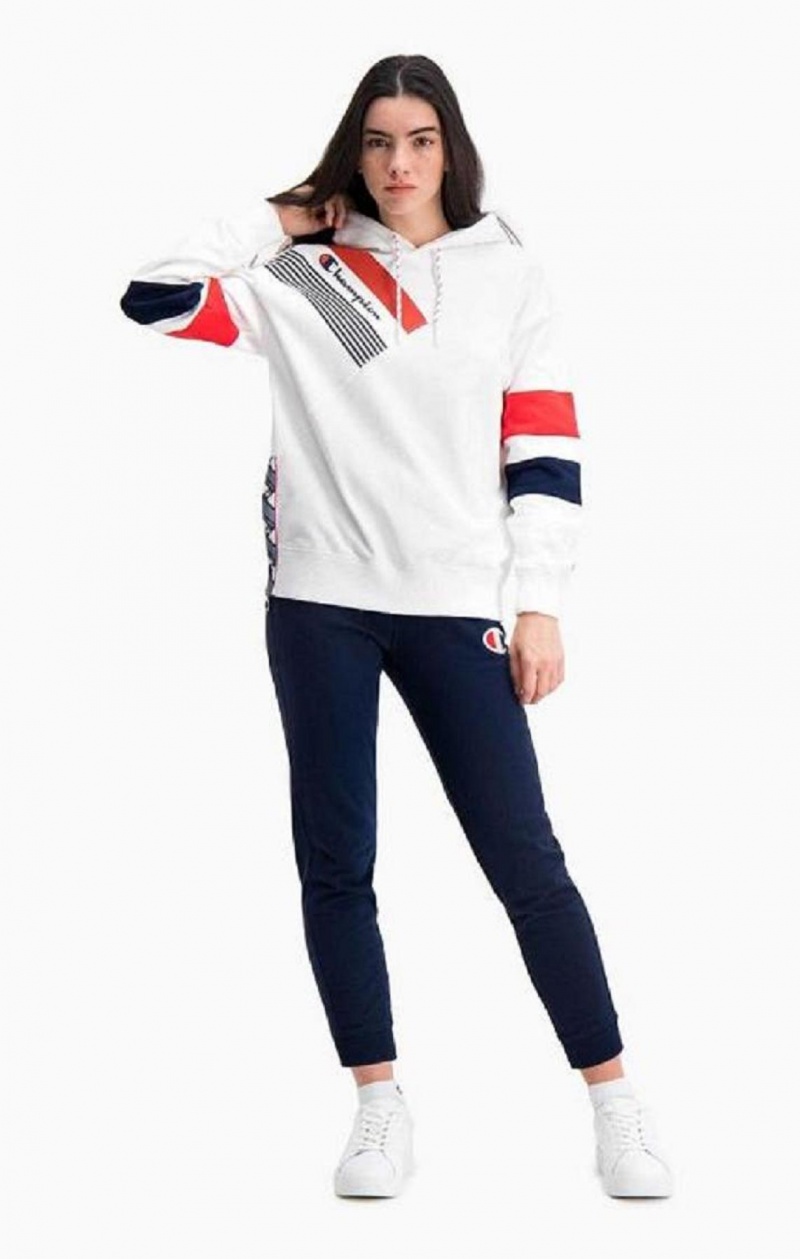 Sweat a Capuche Champion Graphique Stripe And Colour Block Hoodie Femme Blanche | 0294-YKTPX