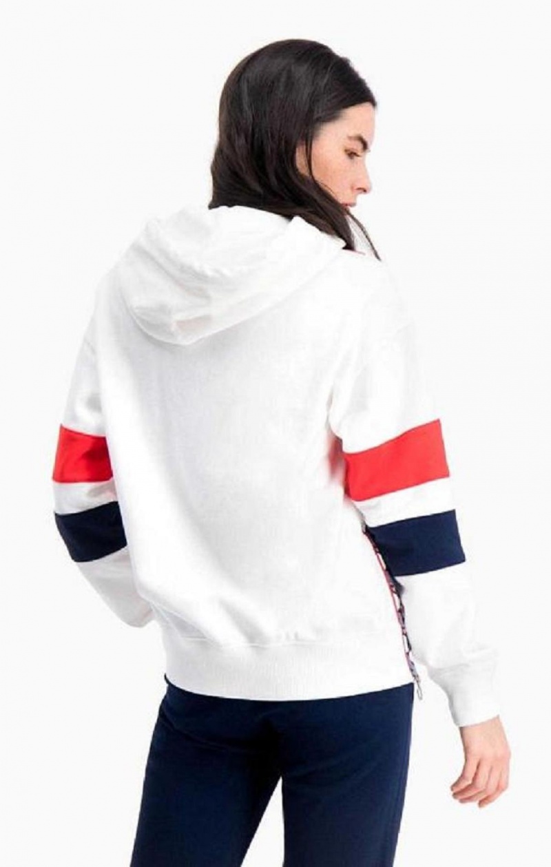 Sweat a Capuche Champion Graphique Stripe And Colour Block Hoodie Femme Blanche | 0294-YKTPX