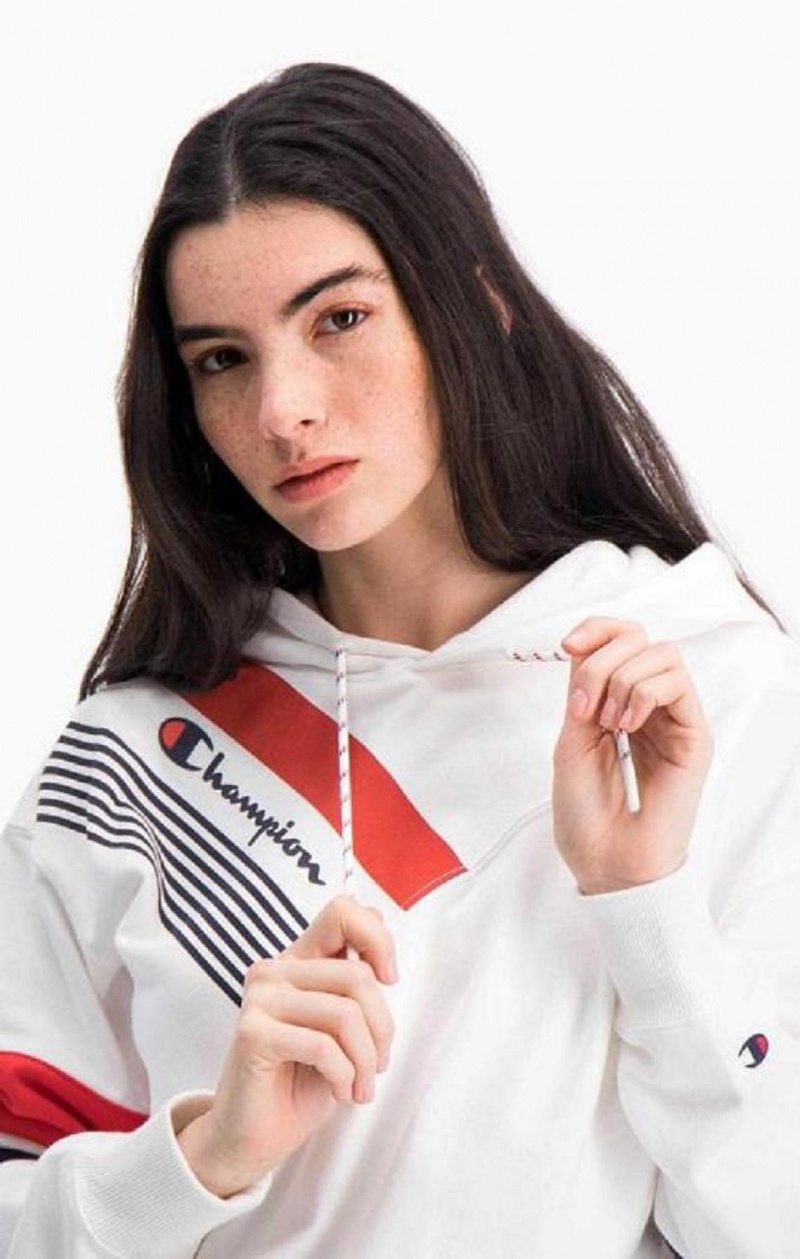 Sweat a Capuche Champion Graphique Stripe And Colour Block Hoodie Femme Blanche | 0294-YKTPX