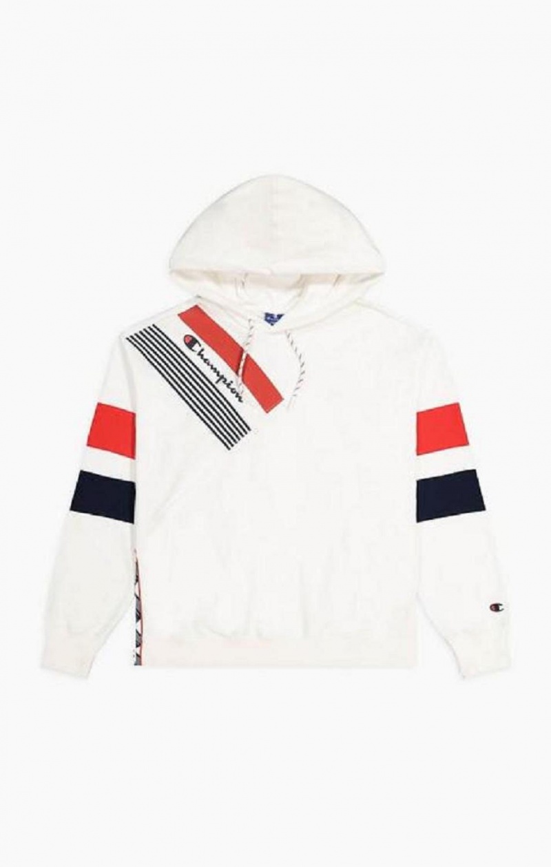 Sweat a Capuche Champion Graphique Stripe And Colour Block Hoodie Femme Blanche | 0294-YKTPX