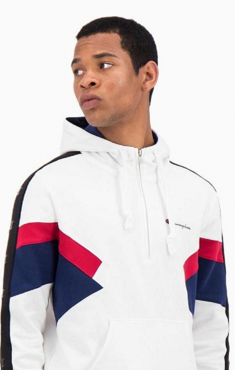 Sweat a Capuche Champion Half Zip-Up Colour Block Hoodie Homme Blanche | 3140-EAPFO