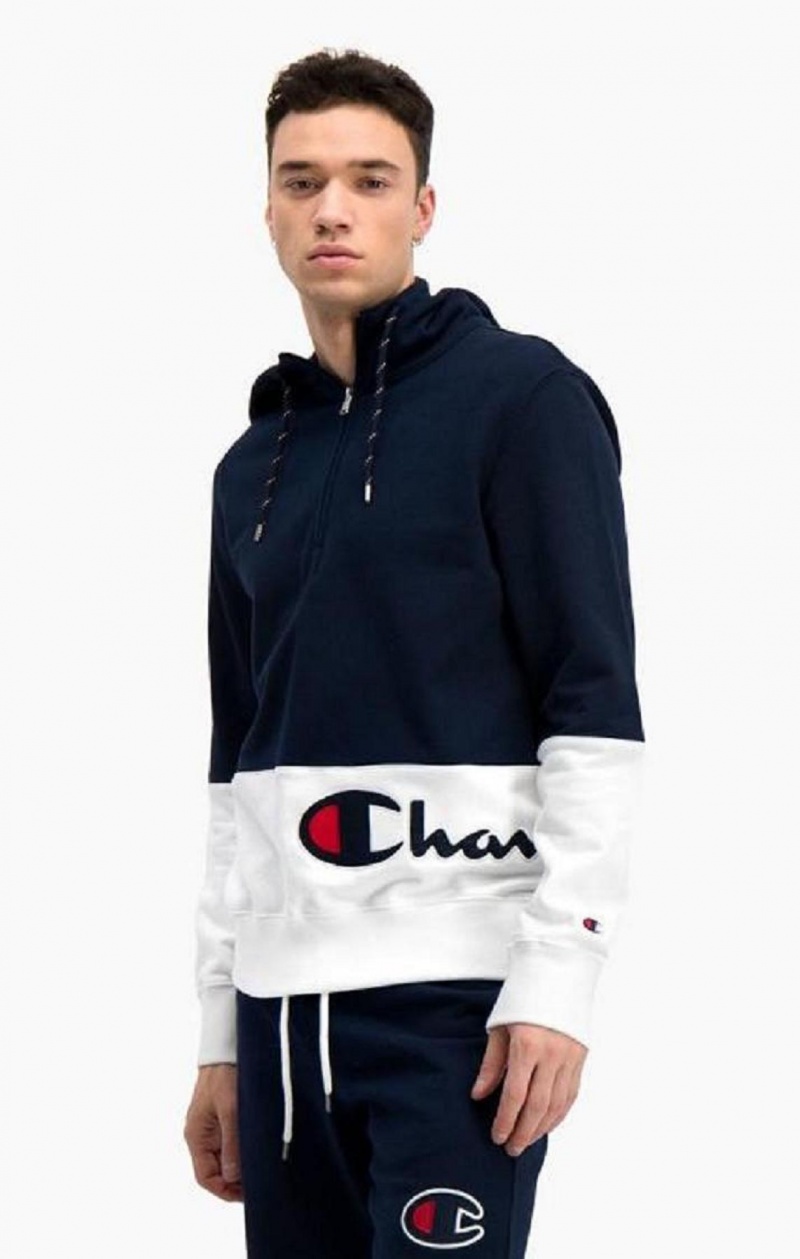 Sweat a Capuche Champion Half Zip-Up Colour Block Hoodie Homme Turquoise Foncé | 2301-TMVYO