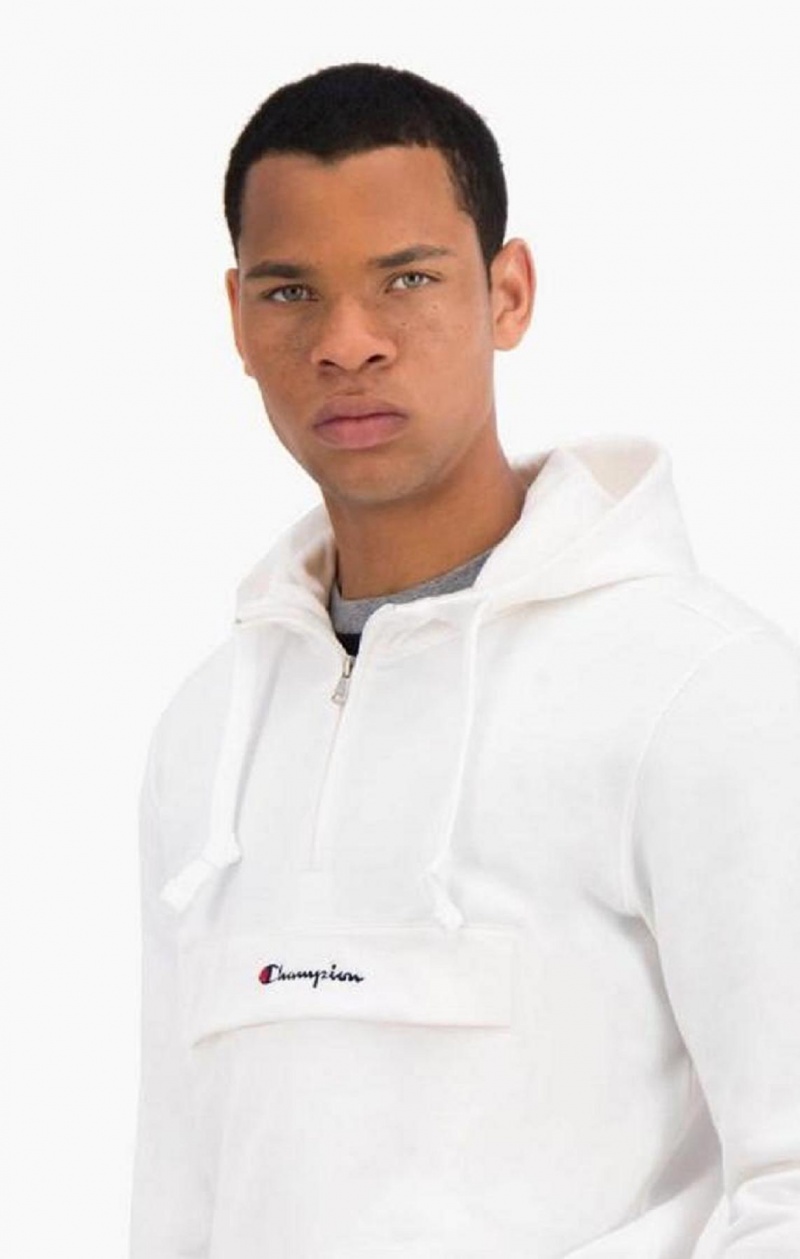 Sweat a Capuche Champion Half Zip-Up Flap Pocket Fleece Hoodie Homme Blanche | 2615-NMXLR