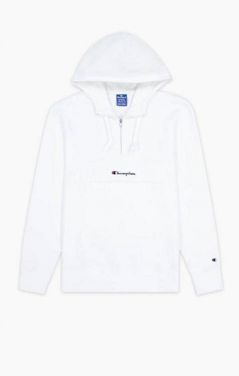 Sweat a Capuche Champion Half Zip-Up Flap Pocket Fleece Hoodie Homme Blanche | 2615-NMXLR