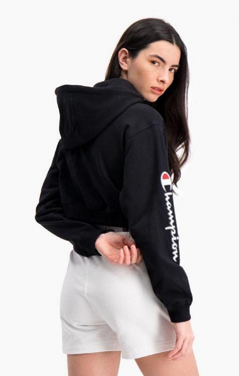 Sweat a Capuche Champion Half Zip-Up Script Logo Arm Hoodie Femme Noir | 9203-AIYFD