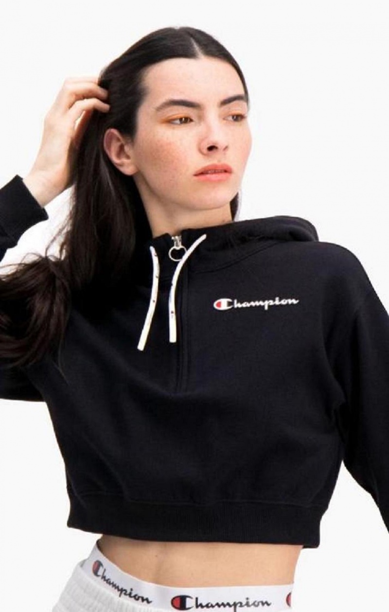 Sweat a Capuche Champion Half Zip-Up Script Logo Arm Hoodie Femme Noir | 9203-AIYFD