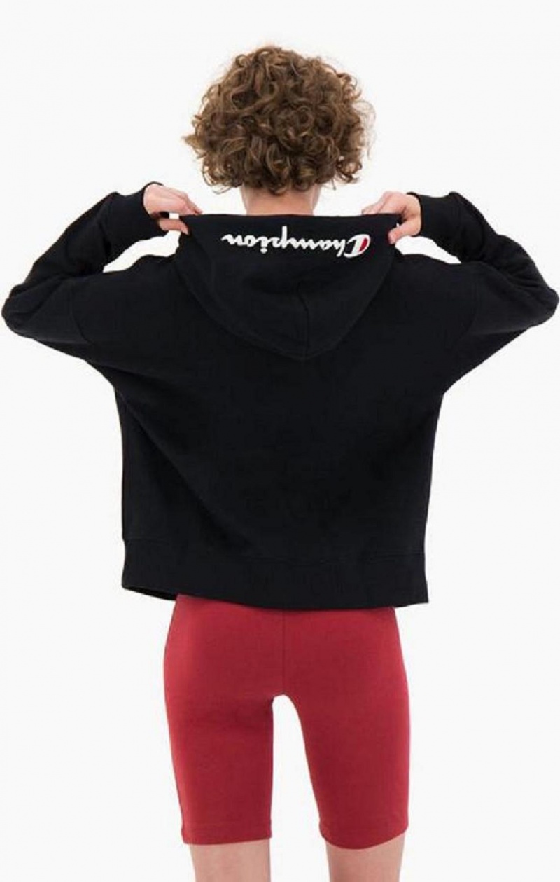 Sweat a Capuche Champion Logo Coton Terry Hoodie Femme Noir | 0354-HMNDU