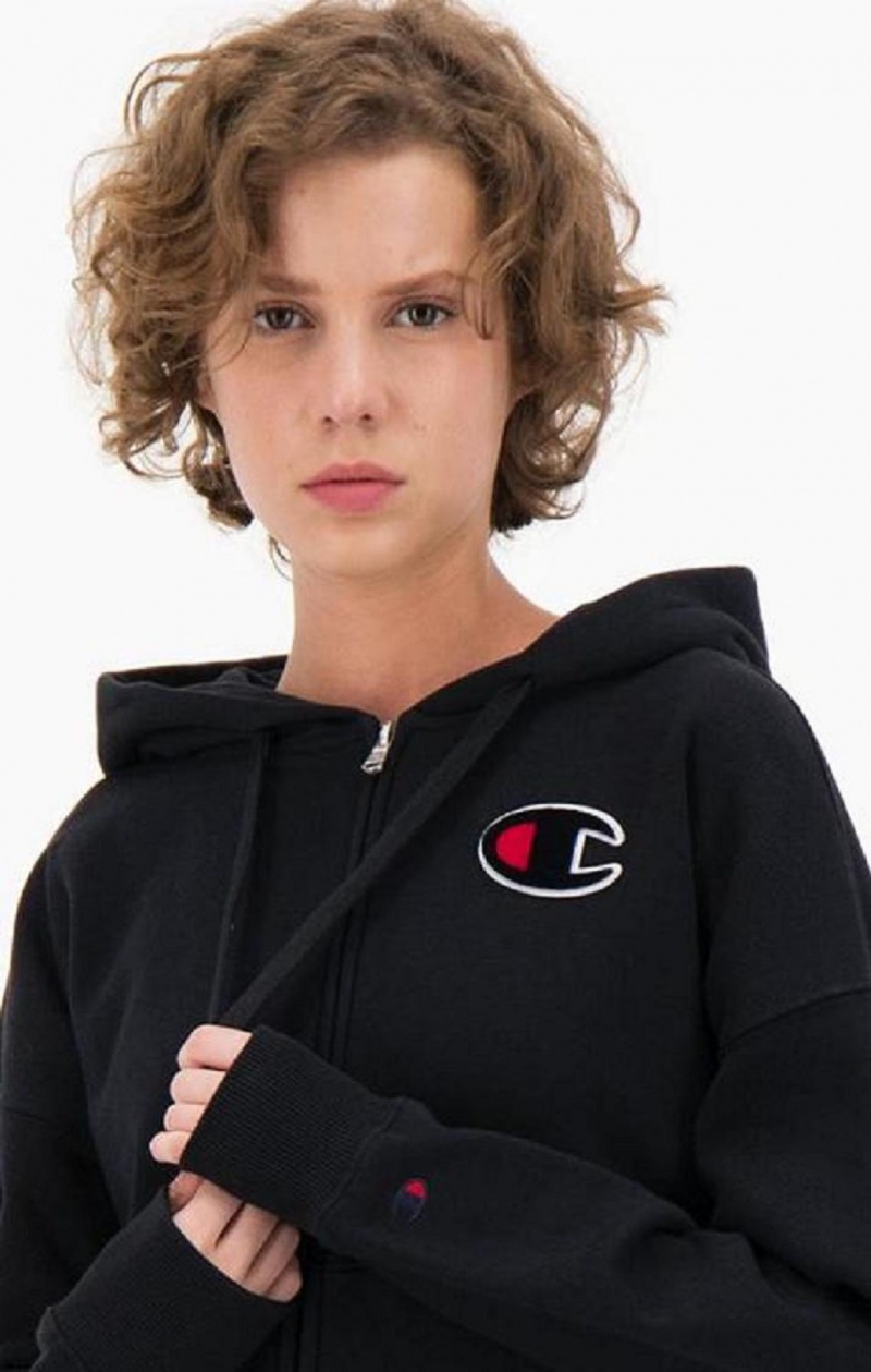 Sweat a Capuche Champion Logo Coton Terry Hoodie Femme Noir | 0354-HMNDU