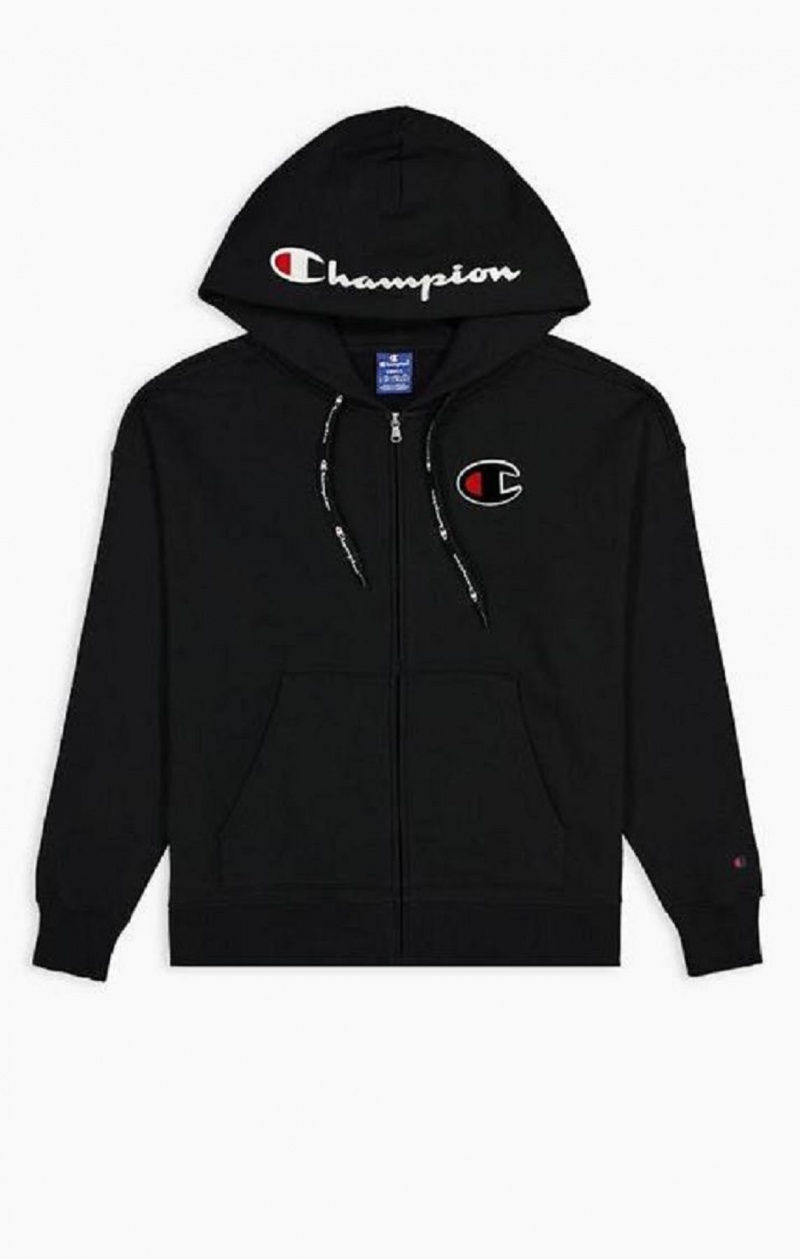 Sweat a Capuche Champion Logo Coton Terry Hoodie Femme Noir | 0354-HMNDU