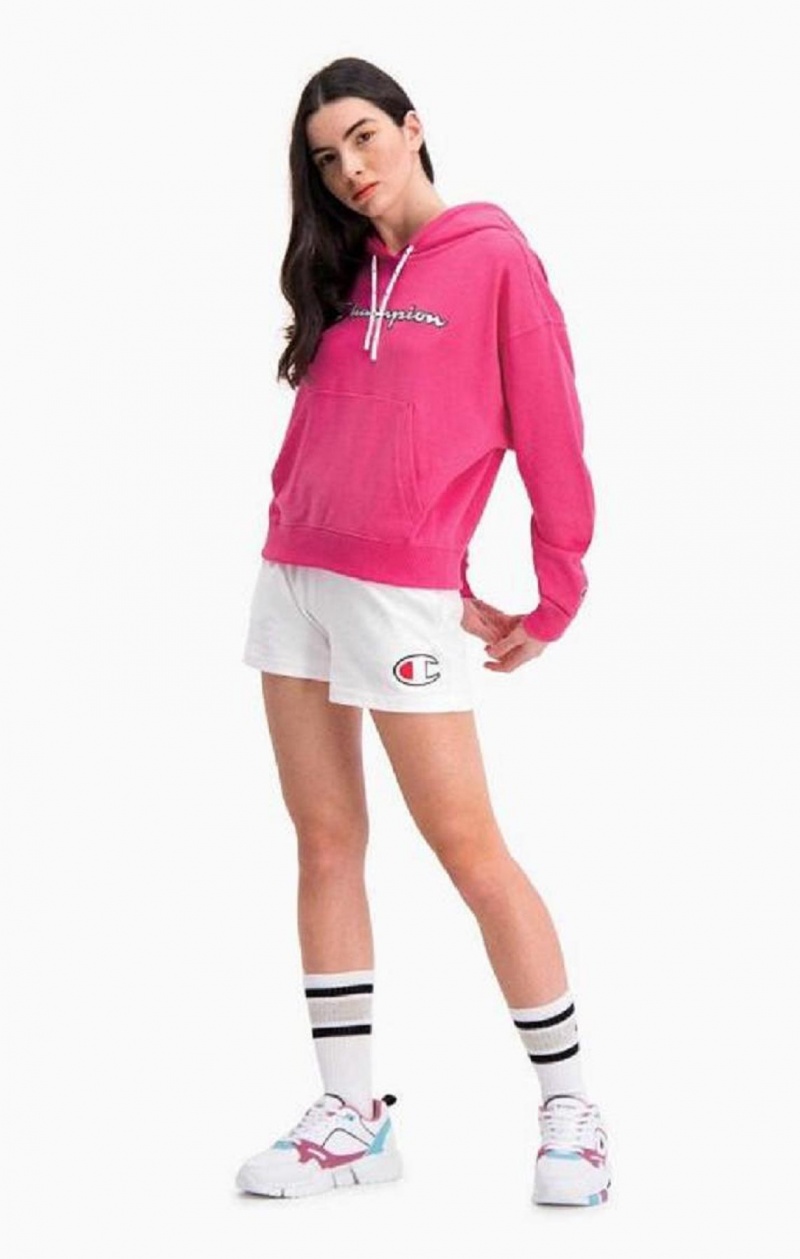 Sweat a Capuche Champion Logo Coton Terry Hoodie Femme Rose Foncé | 7209-DVECF