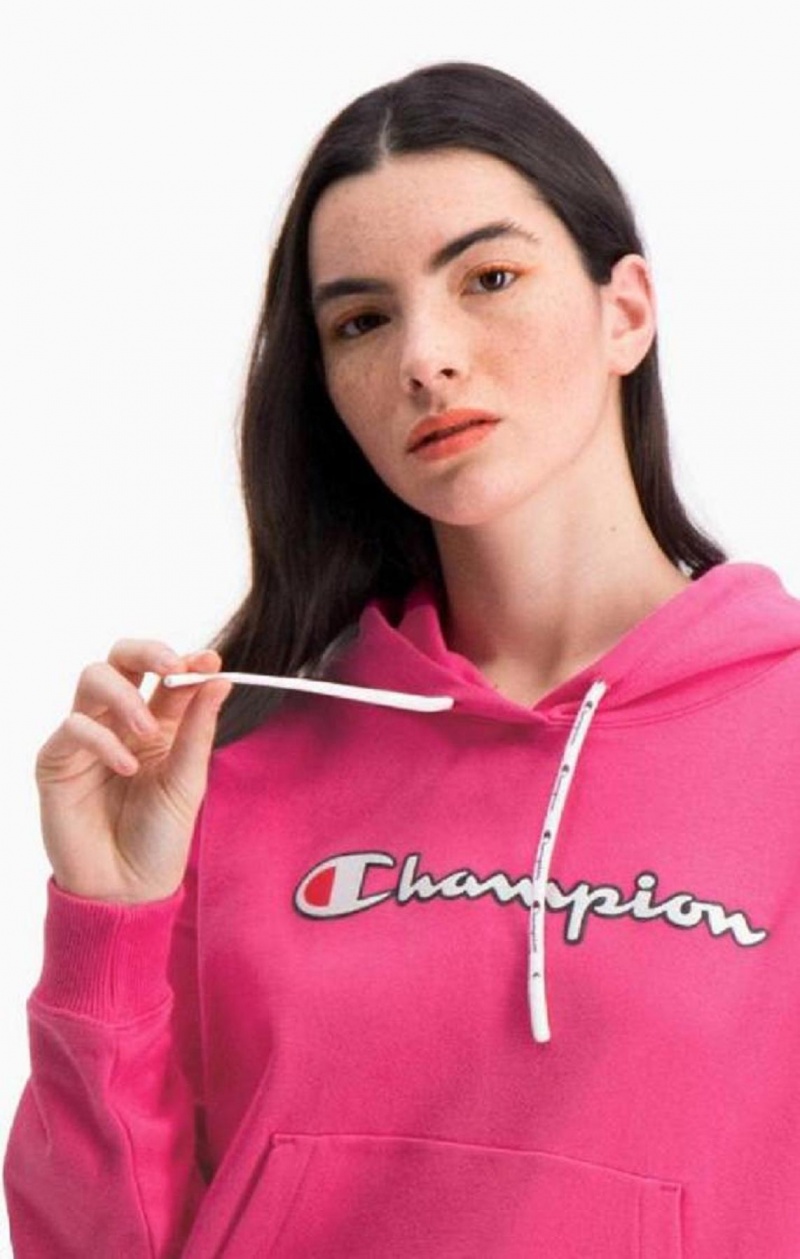 Sweat a Capuche Champion Logo Coton Terry Hoodie Femme Rose Foncé | 7209-DVECF