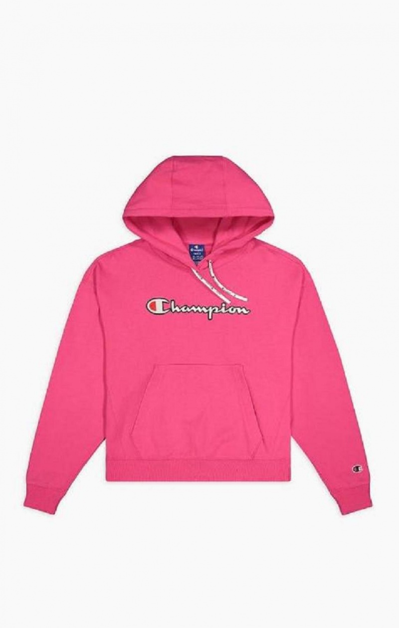 Sweat a Capuche Champion Logo Coton Terry Hoodie Femme Rose Foncé | 7209-DVECF