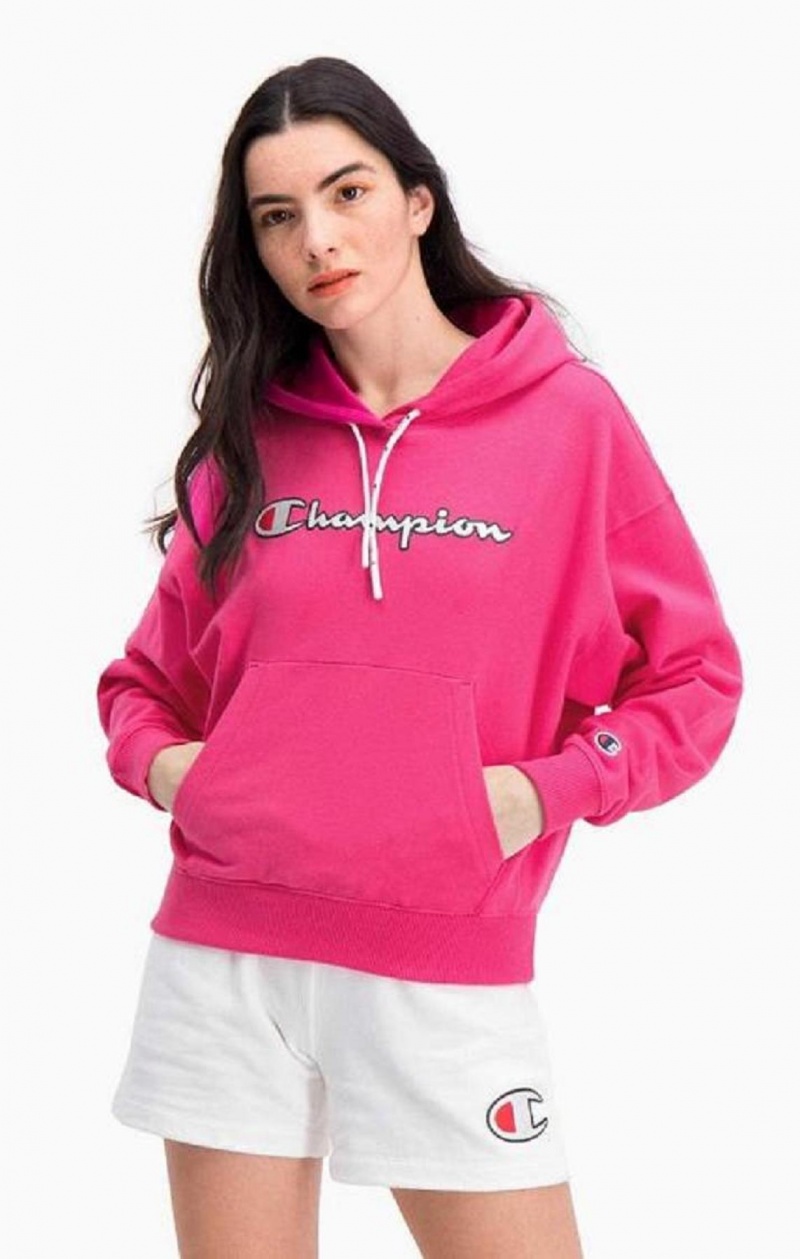 Sweat a Capuche Champion Logo Coton Terry Hoodie Femme Rose Foncé | 7209-DVECF